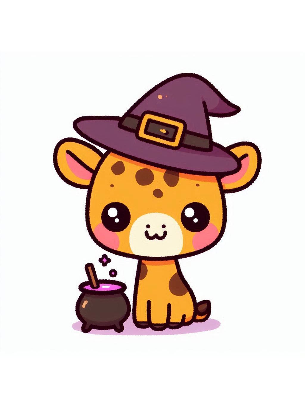 halloween cute animals drawings witchy giraffe brewing a spell